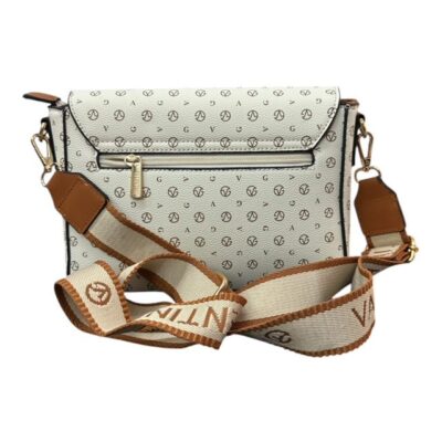 Γυναικεία Τσάντα Ώμου/Χιαστί με Εκρού Βάση και Καφέ Ταμπά Λεπτομέρειες Πίσω Όψη