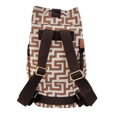 Alternative view of Σακίδιο Πλάτης Καμβά Καφέ με Γεωμετρικό Σχέδιο και Κορδόνι